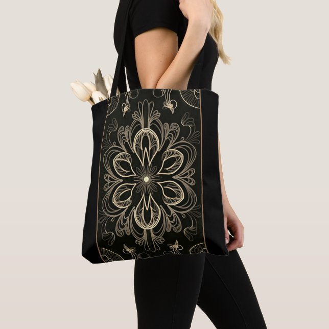 Bolsa Tote Abstrato Floral vibrante Dourado (Close Up)