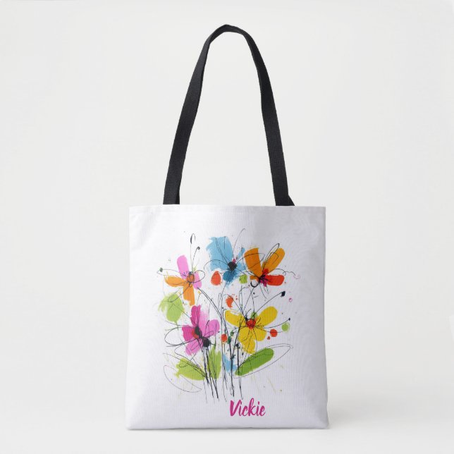 Bolsa Tote Abstrato Floral Whimsical Watercolor (Frente)