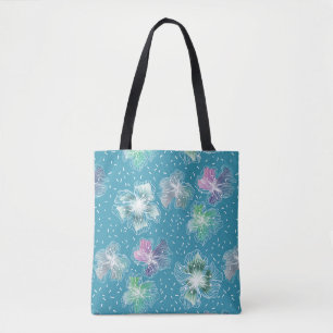 Bolsa Tote Abstrato flores em lindos tons azuis claros