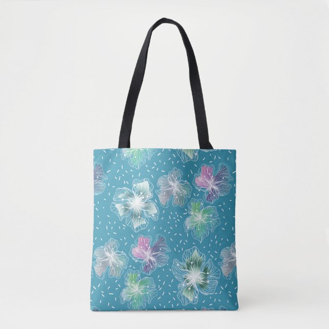 Bolsa Tote Abstrato flores em lindos tons azuis claros (Frente)