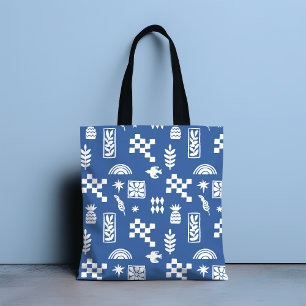 Bolsa Tote Abstrato Geométrico Bird Floral Blue Girly Chic