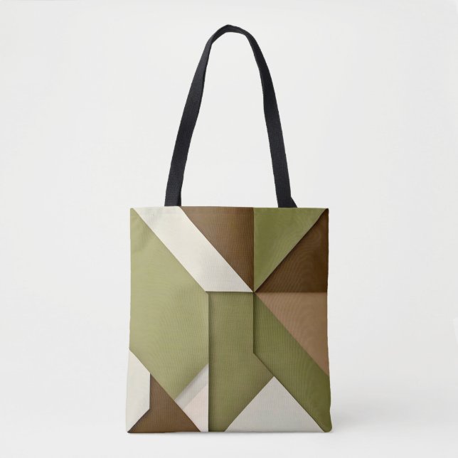 Bolsa Tote Abstrato geométrico castanho bege verde-chic (Frente)
