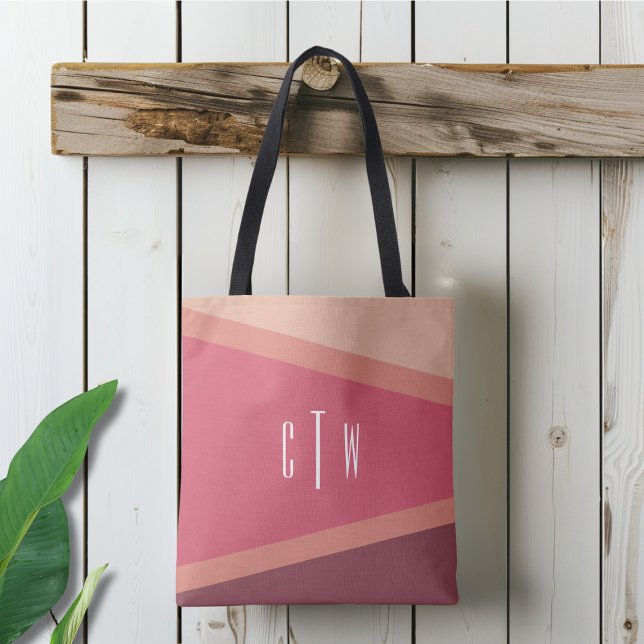Bolsa Tote Abstrato Geométrico de Blush Monograma (Criador carregado)