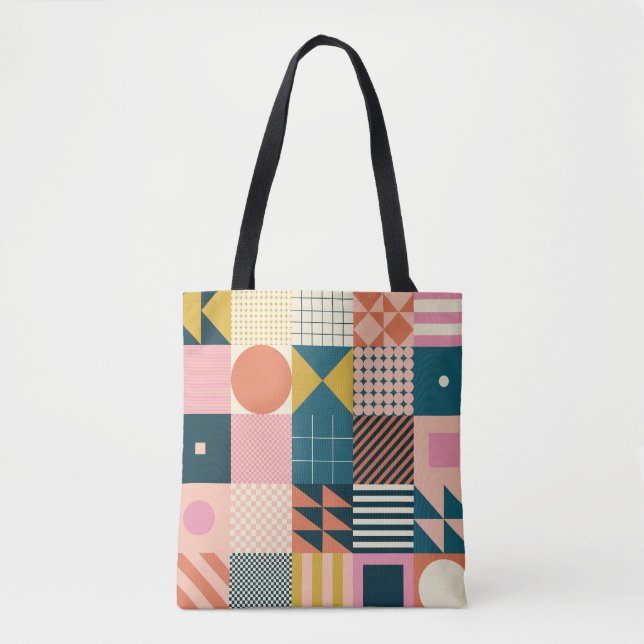 Bolsa Tote Abstrato Geométrico Moderno: Design Colorida (Frente)