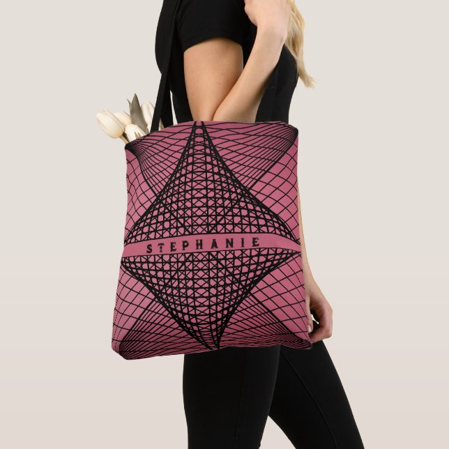 Bolsa Tote Abstrato Geométrico Moderno, Rosa E Preto, (Close Up)