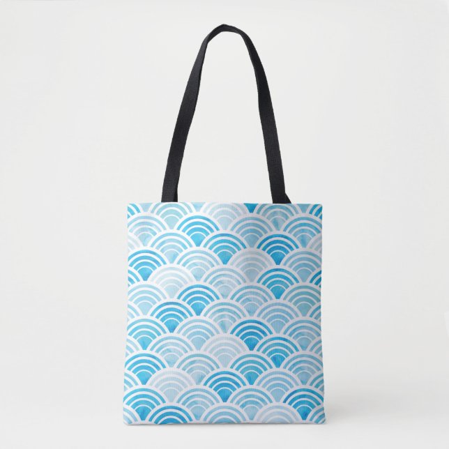 Bolsa Tote Abstrato geométrico sem costura, com água azul (Frente)