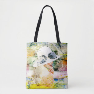 Bolsa Tote Abstrato Girl White Hap Arco Fita do Campo Fita