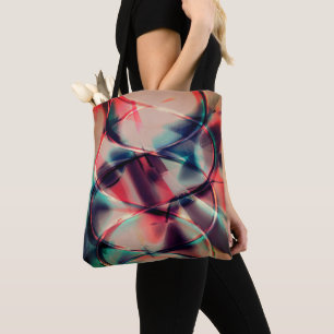 Bolsa Tote Abstrato hoops sobre fundo vermelho e azul