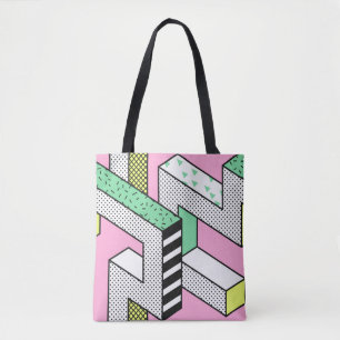 Bolsa Tote Abstrato Memphis Padrões sem costura com 3d Geome