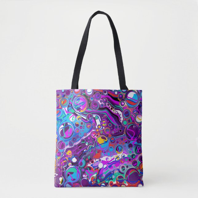 Bolsa Tote Abstrato Moderno das Bolhas de Cor Azul Roxo (Frente)