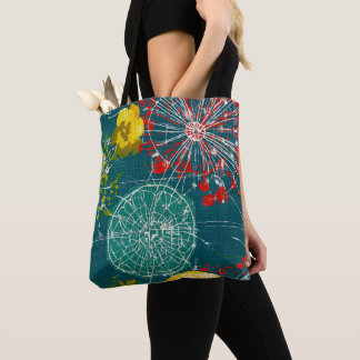 Bolsa Tote Abstrato Moderno em Azul Turquesa e Vermelho