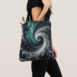 Bolsa Tote Abstrato Moderno Redemoinho Verde, Prata e Preto