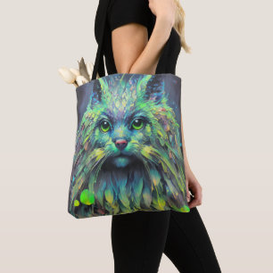 Bolsa Tote Abstrato Mystical Cat Fantasy Art