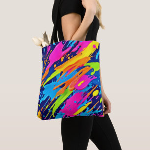 Bolsa Tote Abstrato Neon Brushstrokes Splash Art