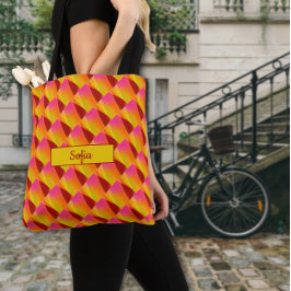 Bolsa Tote Abstrato padrão cor de laranja amarelo vermelho