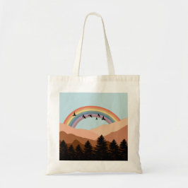 Bolsa Tote Abstrato Paisagem Árvores Florestais Arco-Íris e P