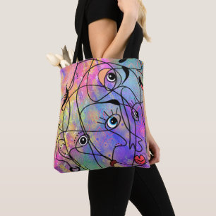 Bolsa Tote Abstrato Pessoas Face Moods - Desenho De Estilo De