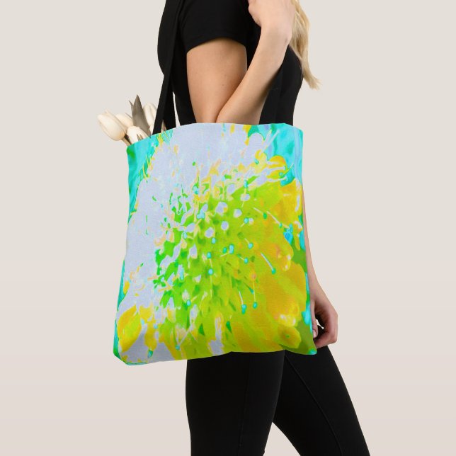 Bolsa Tote Abstrato Pincushion Fllower em amarelo e verde (Close Up)