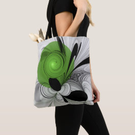 Bolsa Tote Abstrato preto e branco com arte frontal verde