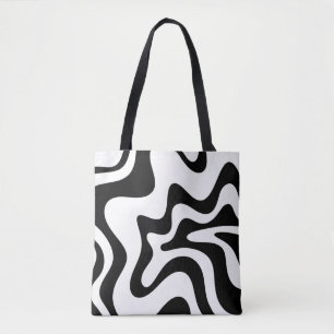 Bolsa Tote Abstrato preto e branco da espiral líquida retror