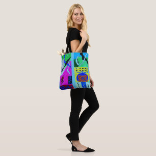 Bolsa Tote Abstrato preto moderno azul С geométrico