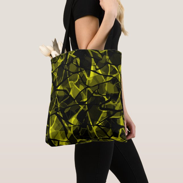 Bolsa Tote Abstrato preto verde-preto de onda líquida sem cos (Close Up)