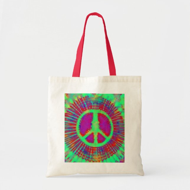 Bolsa Tote Abstrato Psicodélico - Sinal de Paz Tie-Dye (Frente)