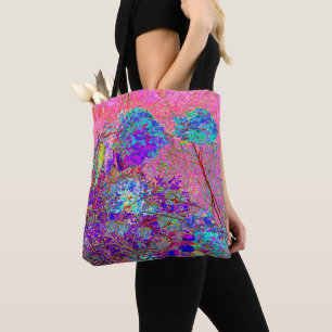 Bolsa Tote Abstrato púrpura e azul-hidrangea com magenta