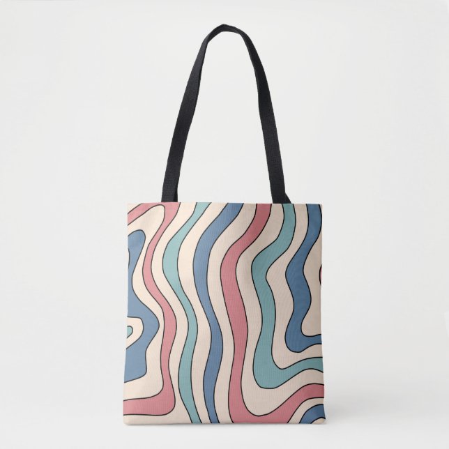 Bolsa Tote Abstrato Retro 70s Marble Blue Groovy Padrão (Frente)