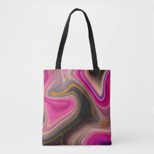 Bolsa Tote Abstrato rosa e preto com espirais Dourados