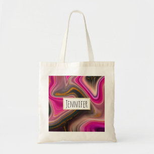 Bolsa Tote Abstrato rosa e preto com espirais Dourados