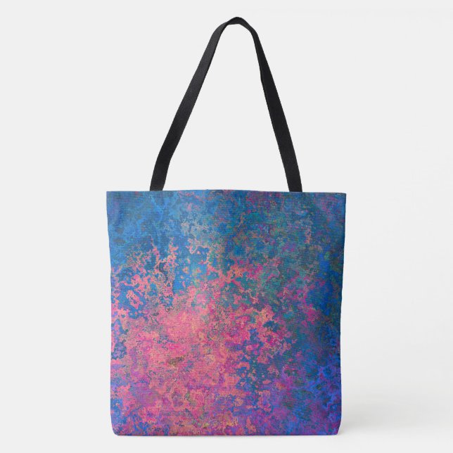 Bolsa Tote Abstrato, Rosa, Púrpura e Azul, Tinta Álcool (Frente)