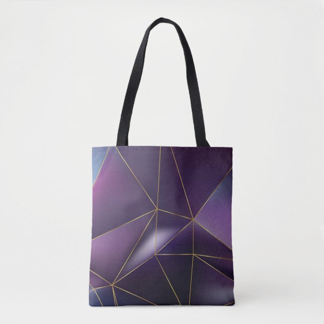 Bolsa Tote Abstrato roxa geométrica com linhas de ouro (Frente)
