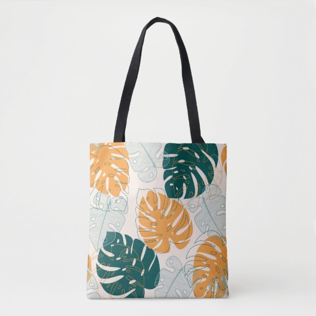 Bolsa Tote Abstrato sem costura com folhas tropicais e (Frente)
