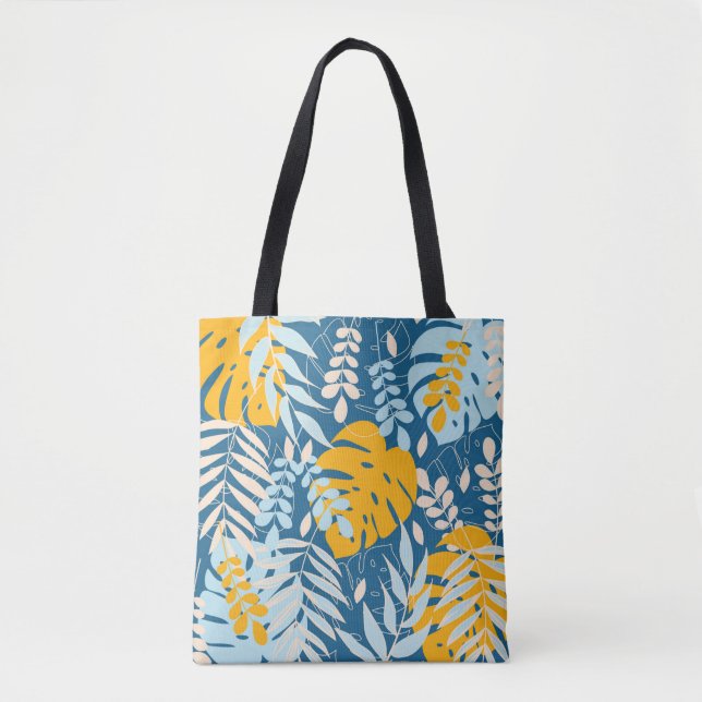 Bolsa Tote Abstrato sem costura com folhas tropicais e (Frente)