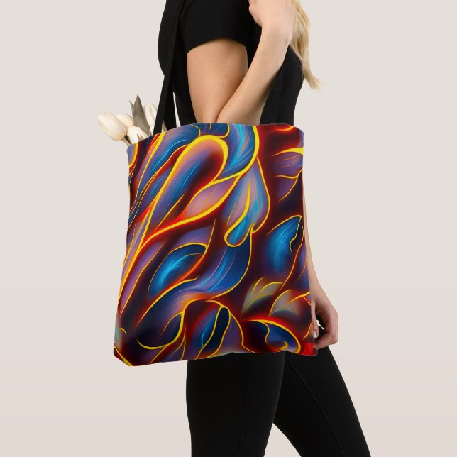 Bolsa Tote Abstrato Swirl Blue Red Flames (Close Up)