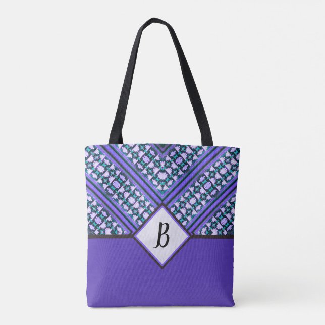 Bolsa Tote Abstrato Teal, Roxo e Tribal Preto Inspirado Toa (Verso)
