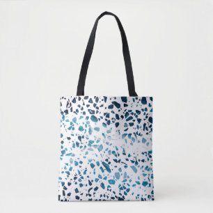 Bolsa Tote Abstrato Terrazzo Mosaico Marinho e padrão azul c