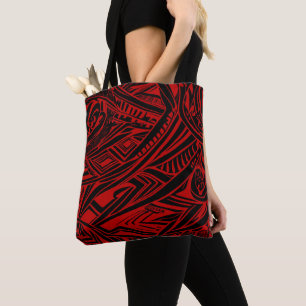 Bolsa Tote Abstrato Tribal Preto e Vermelho