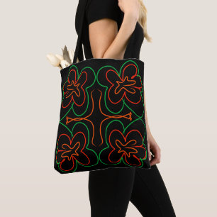 Bolsa Tote Abstrato verde e design de flores laranja