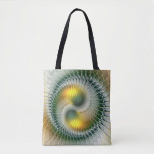 Bolsa Tote Abstrato Verde Yin Yang - Fractal Colorido