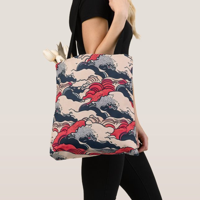 Bolsa Tote Abstrato Vintage Ocean Waves Arte Japonesa | (Close Up)