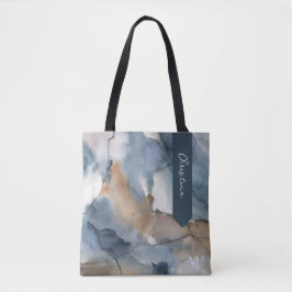 Bolsa Tote Abstrato Watercolor Cinza Castanho Padrão Marble