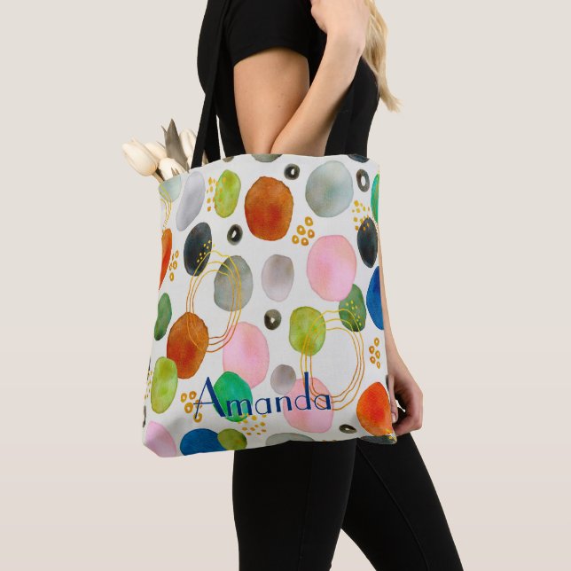 Bolsa Tote Abstrato Watercolor Pebble Dourado Glitter Art + N (Close Up)