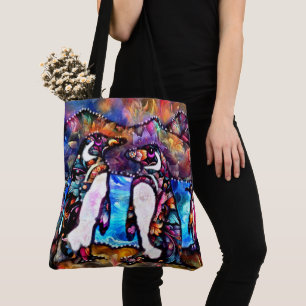Bolsa Tote Abstrato Whimsical Penguin Family Floral Colorida