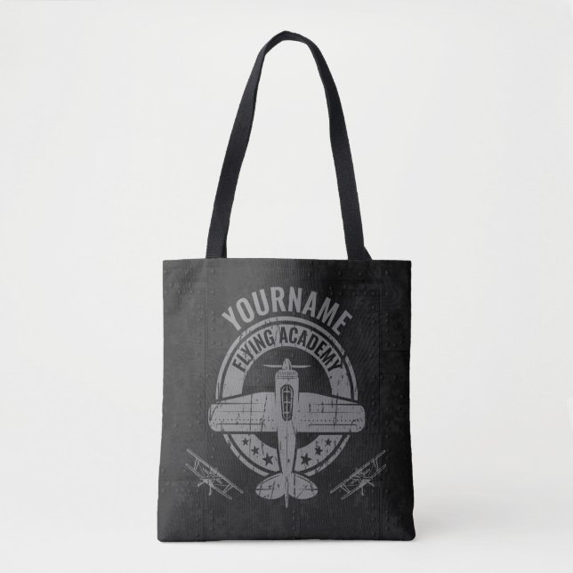 Bolsa Tote Academia Piloto de Avião Vintage Personalizado (Frente)