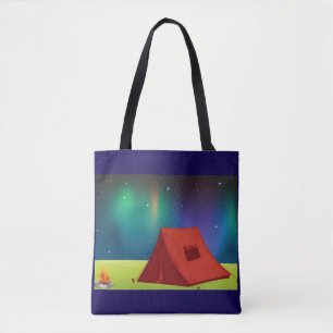 Bolsa Tote Acampamento Vibrante das Luzes do Norte à Noite