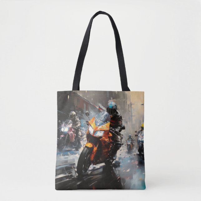 Bolsa Tote Ação Moto Race Esporte Pintura Abstrato (Frente)