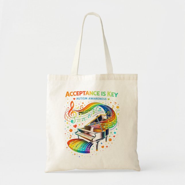 Bolsa Tote Aceitação é a Chave Conscientização do Autismo (Frente)