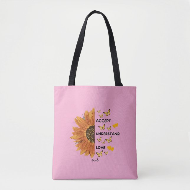 Bolsa Tote Aceitar Compreender Cotações de Amor Nome Personal (Frente)